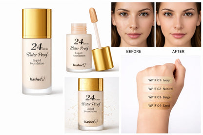 24H Full Coverage Waterproof Liquid Foundation – Long-Lasting, Bridal Finish